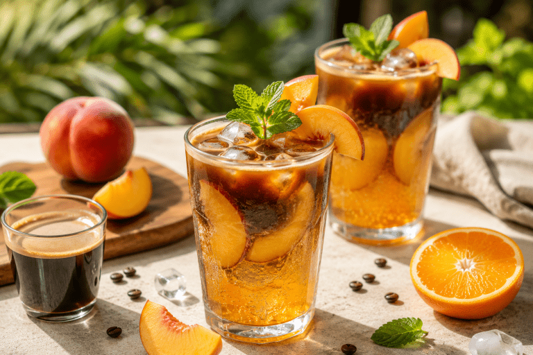 Lire la suite à propos de l’article Café tonic agrumes & pêche : la boisson estivale qui surprend